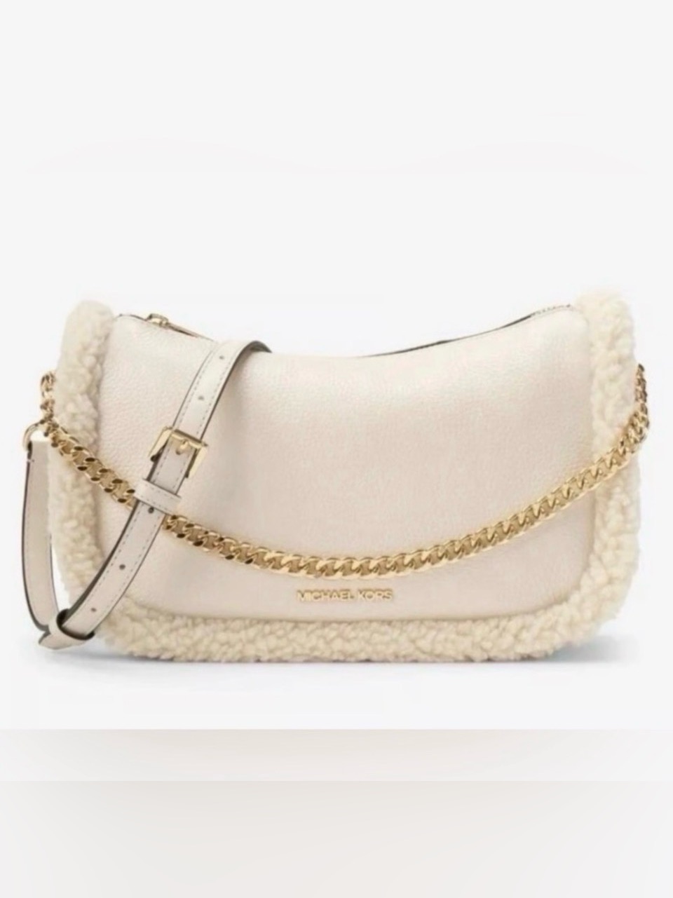 Michael Kors Leather Shearling Trim Bag With Detachable Strap New